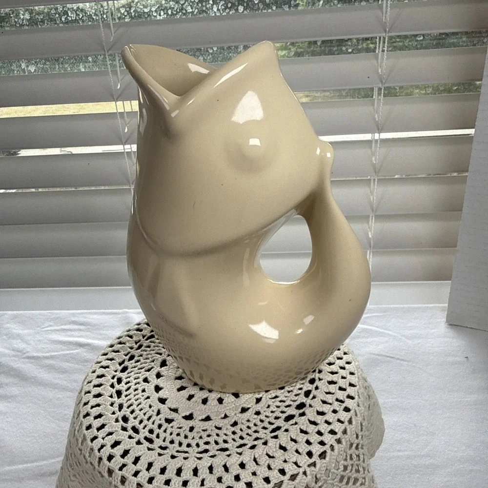 2006 White Gurgle Pot Koi Fish Pitcher/Vase 6.5
